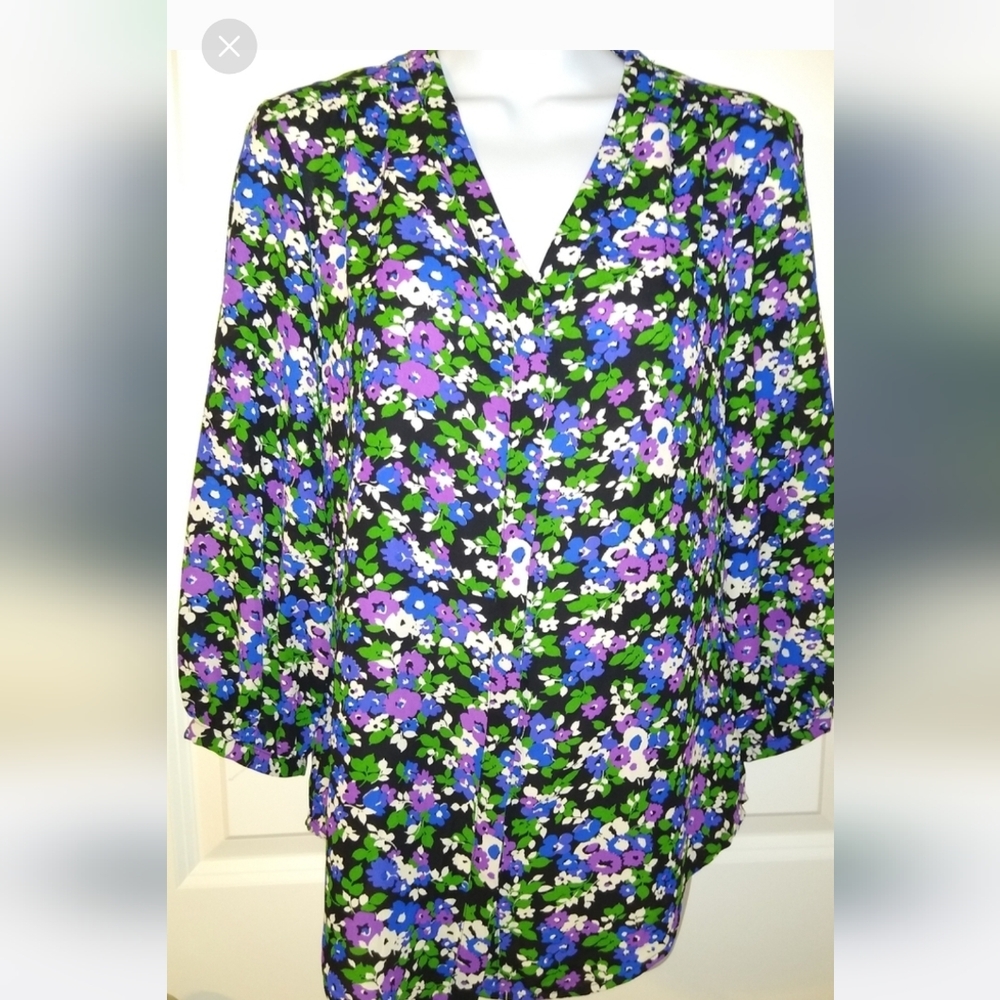 NEW Lauren Ralph Lauren Floral Blouse Shirt Top 3/4 Sleeves Lady's Small